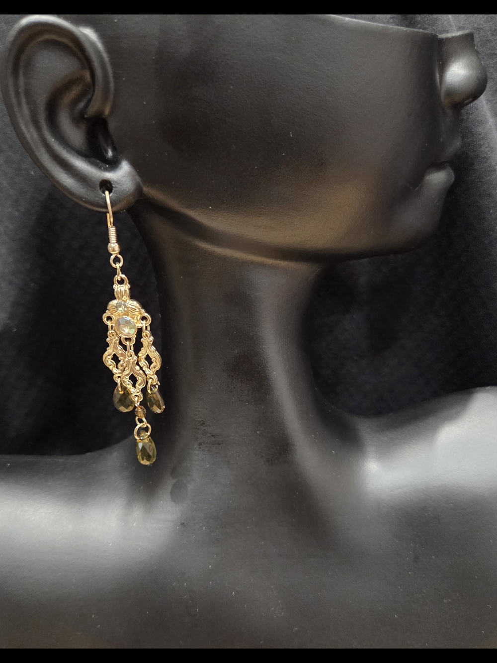 Gold-Tone Dangle Earrings with Olive Crystal Drops
